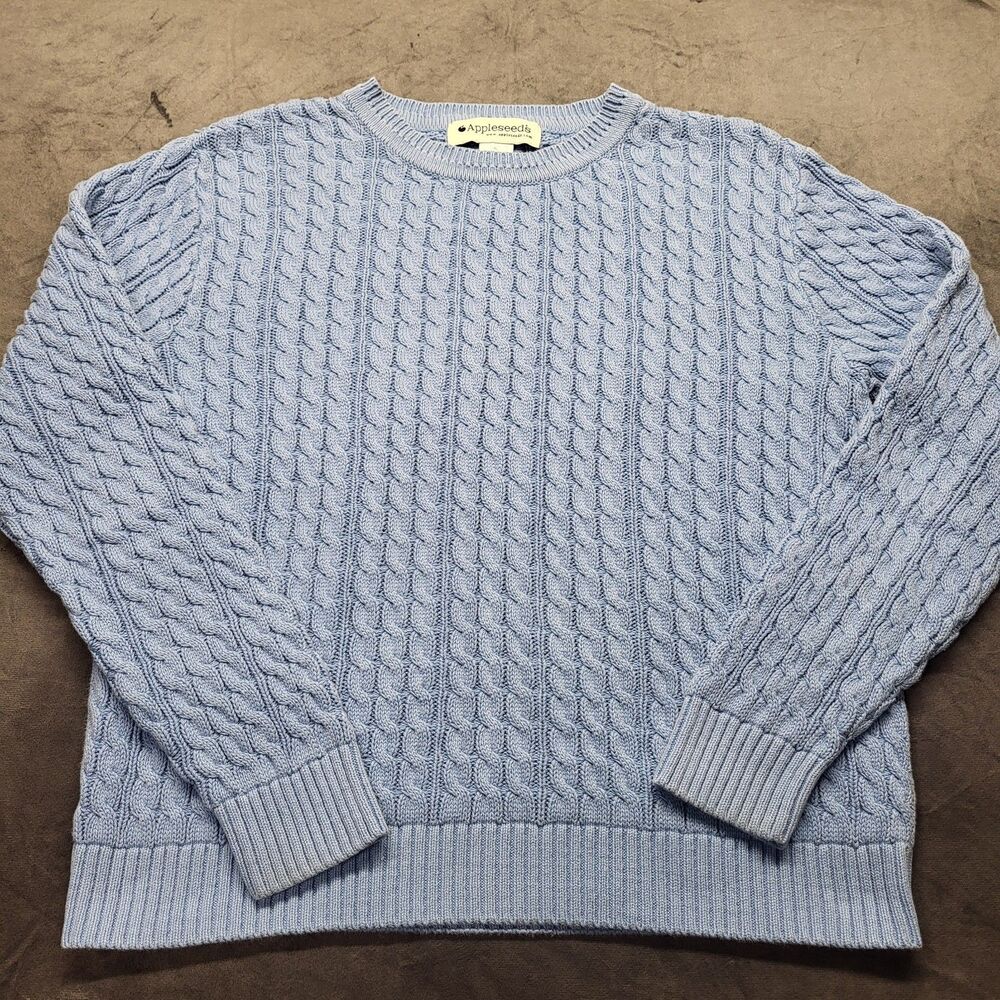 Appleseed Women's Pullover Sweater M Cable Knit 100% Cotton Crew Neck